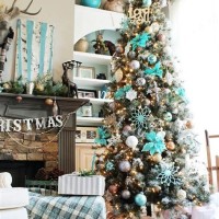 White Christmas Tree With Turquoise Decorations